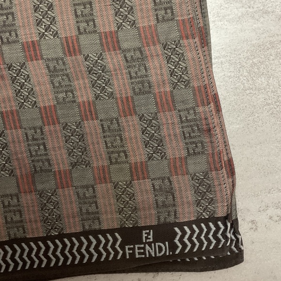 Fendi Striped Logo Scarf in Brown and Gray - Picture 2 of 6